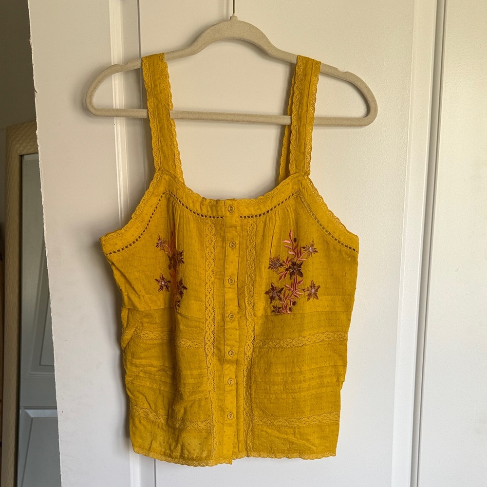 Sundance Yellow Embroidered Button-Front Camisole
